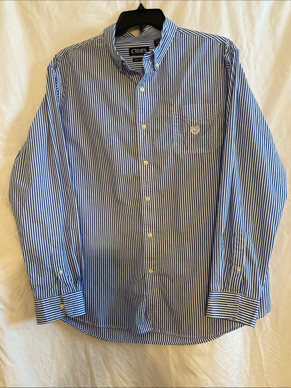 Chaps Men’s Navy and White Vertical Stripe Button-Down Shirt